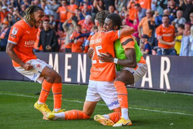 Theo Corbeanu #25 of Blackpool celebrates his goal to make it  3-3