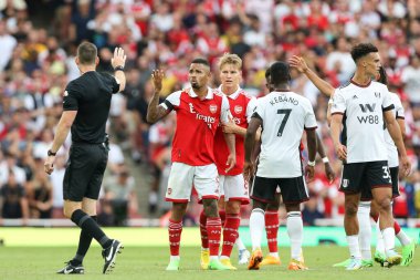 Gabriel Jesus #9 of Arsenal shows his frustration at the referee 