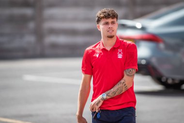 Neco Williams #7 of Nottingham Forest arrives at The City Ground