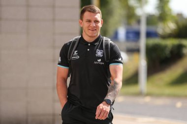 Jordan Lane #13 of Hull FC arrives at the MKM Stadium ahead of his 100th appearance