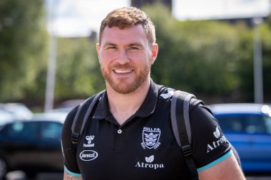 Scott Taylor #30 of Hull FC arrives at The MKM Stadium ahead of today's game 