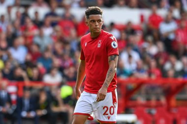 Brennan Johnson #20 of Nottingham Forest during the game