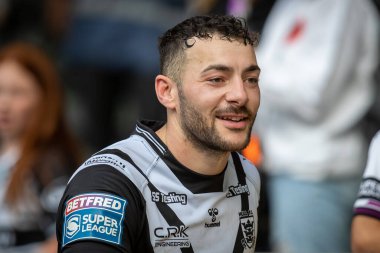 Jake Connor #1 of Hull FC interacts with the fans after the game 