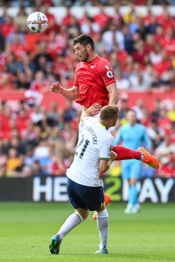 Scott McKenna #26 of Nottingham Forest wins the header