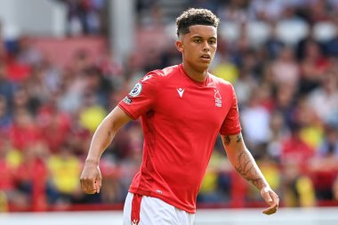 Brennan Johnson #20 of Nottingham Forest during the game