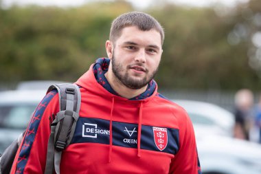 Matty Storton #13 of Hull KR arrives at The Sewell Group Craven Park Stadium ahead of this afternoon's game 