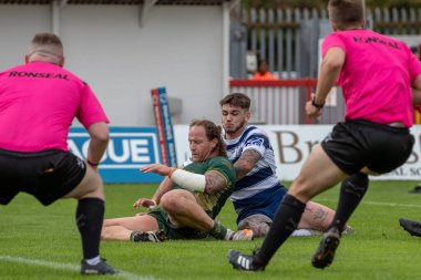 Korbin Sims #16 of Hull KR goes over for a try and makes the score 12-0 during the first half 
