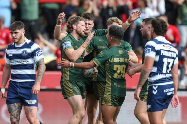 Ethan Ryan #23 of Hull KR  celebrates his first try of the match 