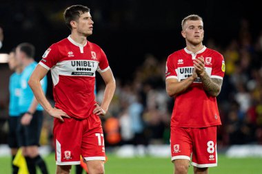Paddy McNair #17 of Middlesbrough and Riley McGree #8 of Middlesbrough look dejected after losing 2:1 in extra time