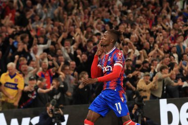 GOAL:  Wilfried Zaha #11 of Crystal Palace celebrates scoring.