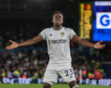 Luis Sinisterra #23 of Leeds United celebrates his goal to make it 1-1 during the Premier League match Leeds United vs Everton at Elland Road in Leeds, UK, 30th August 2022