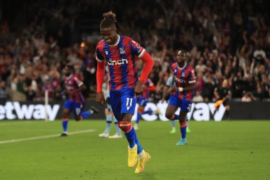 GOAL:  Wilfried Zaha #11 of Crystal Palace celebrates scoring.