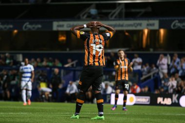 scar Estupin #19 of Hull City holds his head as he misses an opportunity to score 