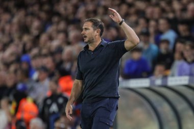 Frank Lampard manager of Everton reacts in injury time during the Premier League match Leeds United vs Everton at Elland Road in Leeds, UK, 30th August 2022
