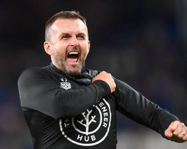 Nathan Jones  manager of Luton Town celebrates at the end of the match 