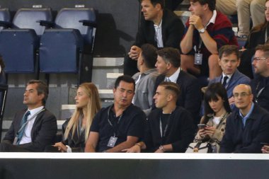 new signing Dimitros Pelkas seen in the stands with Hull City owner Acun Llicali 