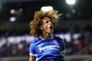 Hannibal Mejbri #6 of Birmingham City lets his emotions out during the game against Norwich City