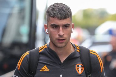 Marc Roca #8 of Leeds United arrives at Elland Road before the Premier League match Leeds United vs Everton at Elland Road in Leeds, UK, 30th August 2022
