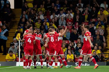 Rodrigo Muniz #9 of Middlesbrough celebrates scoring the opening goal with his team, mates