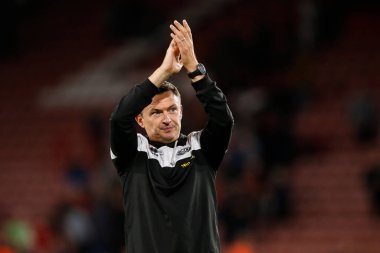 Paul Heckingbottom manager of Sheffield United  applauds fans after the Sky Bet Championship match Sheffield United vs Reading at Bramall Lane, Sheffield, UK, 30th August 2022