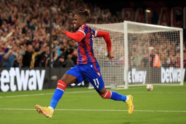 GOAL:  Wilfried Zaha #11 of Crystal Palace celebrates scoring.