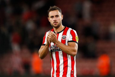 George Baldock #2 of Sheffield United applauds fans after the Sky Bet Championship match Sheffield United vs Reading at Bramall Lane, Sheffield, UK, 30th August 2022