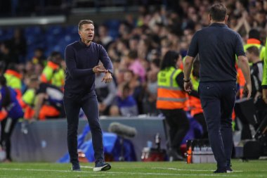 Jesse Marsch manager of Leeds United gestures about the time as the whistle is about to blow during the Premier League match Leeds United vs Everton at Elland Road in Leeds, UK, 30th August 2022
