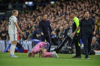 Jesse Marsch manager of Leeds United reacts after a foul during the Premier League match Leeds United vs Everton at Elland Road in Leeds, UK, 30th August 2022