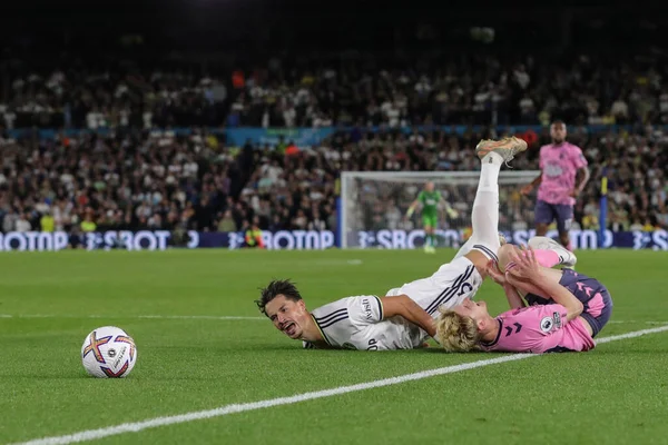 Robin Koch #5 of Leeds United fouls Anthony Gordon #10 of Everton during the Premier League match Leeds United vs Everton at Elland Road in Leeds, UK, 30th August 2022