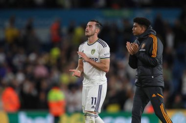 Jack Harrison #11 of Leeds United claps his hands and applauds the supporters at full-time 