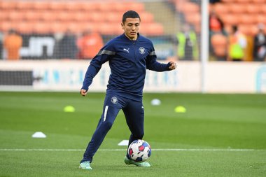 Ian Poveda #26 of Blackpool during the pre-game warmup
