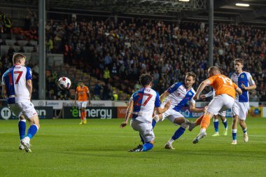 Shayne Lavery #19 of Blackpool shoots on goal