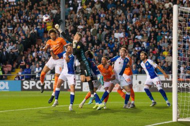 Thomas Kaminski #1 of Blackburn Rovers punches the ball clear