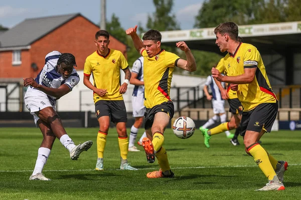 Mo Faal #40 of West Bromwich Albion has a shot at goal