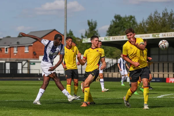 Mo Faal #40 of West Bromwich Albion has a shot at goal
