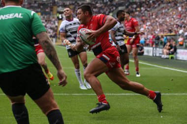 Ryan Hall #5 of Hull KR crosses the try line to score his try during the Betfred Super League match Hull FC vs Hull KR at MKM Stadium, Hull, United Kingdom, 3rd September 202