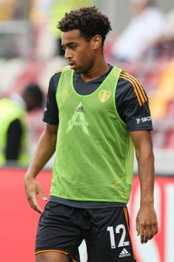 Tyler Adams #12 of Leeds United warms up during the Premier League match Brentford vs Leeds United at Brentford Community Stadium, London, United Kingdom, 3rd September 202