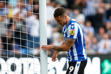 Lee Gregory #9 of Sheffield Wednesday looks dejected after missing the chance to score during the Sky Bet League 1 match Sheffield Wednesday vs Barnsley at Hillsborough, Sheffield, United Kingdom, 3rd September 202