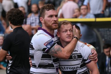 Scott Taylor #30 and Jordan Johnstone #21 of Hull FC after the Betfred Super League match Hull FC vs Hull KR at MKM Stadium, Hull, United Kingdom, 3rd September 202