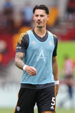 Robin Koch #5 of Leeds United warms up during the Premier League match Brentford vs Leeds United at Brentford Community Stadium, London, United Kingdom, 3rd September 202