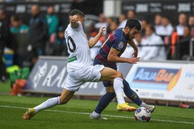 Ilias Chair #10 of QPR Under pressure from Liam Cullen #20 of Swansea City during the Sky Bet Championship match Swansea City vs Queens Park Rangers at Swansea.com Stadium, Swansea, United Kingdom, 3rd September 202