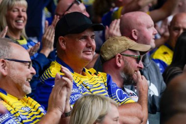 Warrington Wolves fans cheer on their side during the Betfred Super League match Salford Red Devils vs Warrington Wolves at AJ Bell Stadium, Eccles, United Kingdom, 3rd September 202