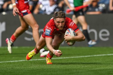 Ethan Ryan #23 of Hull KR goes over for a try during the Betfred Super League match Hull FC vs Hull KR at MKM Stadium, Hull, United Kingdom, 3rd September 202