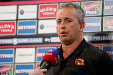 Steve McNamara Head Coach of Catalans Dragons is interviewed before the Betfred Super League match Wigan Warriors vs Catalans Dragons at DW Stadium, Wigan, United Kingdom, 2nd September 202