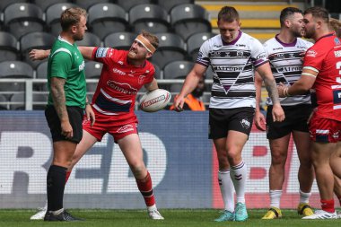 Rowan Milnes #21 of Hull KR  celebrates his try during the Betfred Super League match Hull FC vs Hull KR at MKM Stadium, Hull, United Kingdom, 3rd September 202