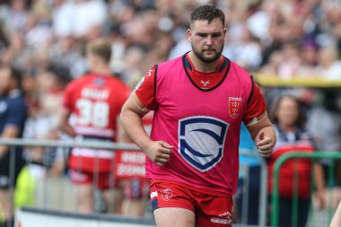 Zach Fishwick #34 of Hull KR warms up during the Betfred Super League match Hull FC vs Hull KR at MKM Stadium, Hull, United Kingdom, 3rd September 202