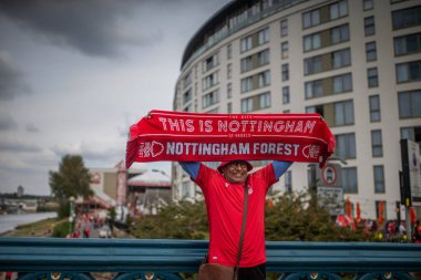 A general view of a Forest fan before the Premier League match Nottingham Forest vs Bournemouth at City Ground, Nottingham, United Kingdom, 3rd September 202