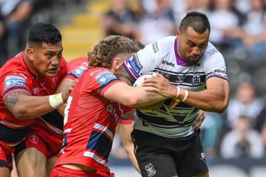Ligi Sao #8 of Hull FC is tackled by Ethan Ryan #23 of Hull KR during the Betfred Super League match Hull FC vs Hull KR at MKM Stadium, Hull, United Kingdom, 3rd September 202