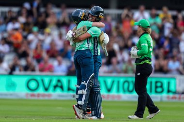 Oval Invinciples' Emily Windsor and Marianne Kapp celebrate winning during the The Hundred Women's Final Oval Invincibles Women vs Southern Brave Women at The Kia Oval, London, United Kingdom, 3rd September 202