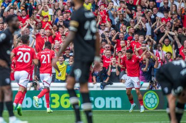 Cheikhou Kouyat #21 of Nottingham Forest hcelebrates his goal with Morgan Gibbs-White #10 of Nottingham Forest during the Premier League match Nottingham Forest vs Bournemouth at City Ground, Nottingham, United Kingdom, 3rd September 2022